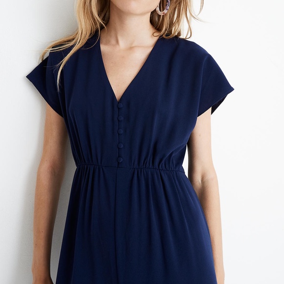 MADEWELL NAVY BLUE V-NECK BUTTON FRONT JUMPSUIT - Picture 2 of 4